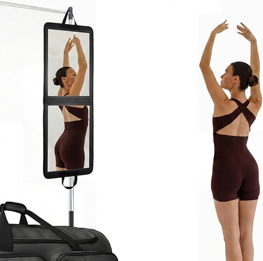 LPHUMEX 33x13 in Portable Mirror Full Length Door Hanging, Black Foldable Shatterproof Full Body Door Mirror for Dancing Bag, Travel