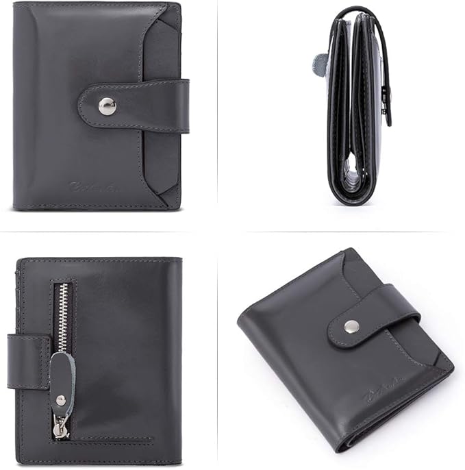 BOSTANTEN Women Leather Wallet RFID Blocking Small Bifold Zipper Pocket Wallet Card Case Purse with ID Window