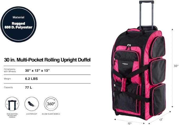 Travelers Club Xpedition 30 Inch Multi-Pocket Upright Rolling Duffel Bag