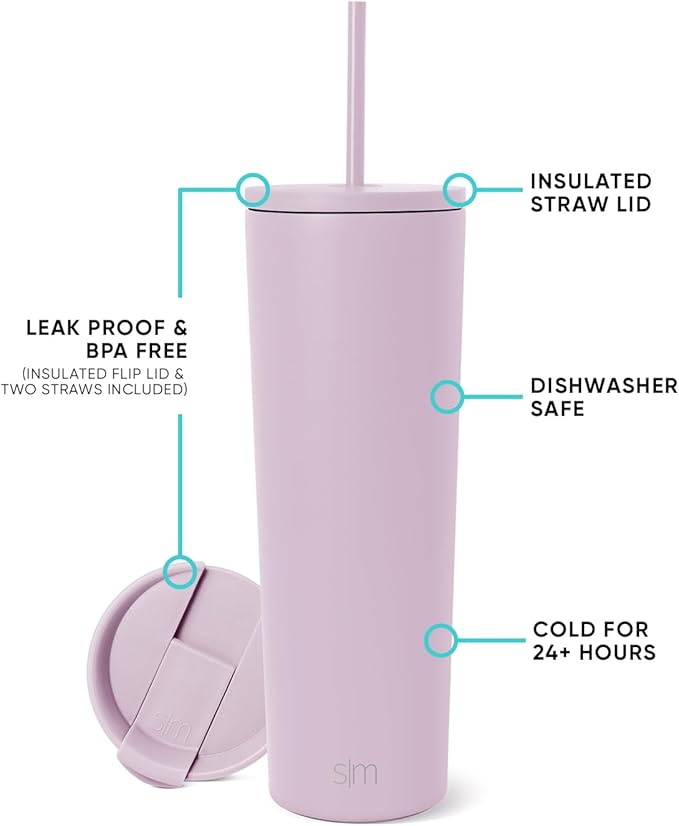 Simple Modern Classic Tumbler with Straw Lid | Insulated Iced Coffee Cup Reusable Stainless Steel Water Bottle Travel Mug | Gifts for Women Men Her Him | 28oz | Lavender Mist