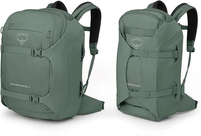 Osprey Sojourn Porter 30L Travel Backpack - Carry-On Compliant Luggage with StraightJacket Compression and Padded Laptop Sleeve - Durable Pack for International or Urban Travel, Koseret Green