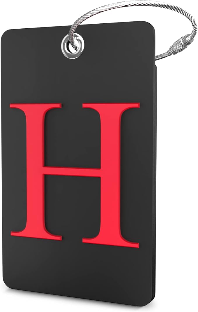 Shacke Luggage Tag Initial - Fully Bendable Tag w/Stainless Steel Loop - Black (Letter H)