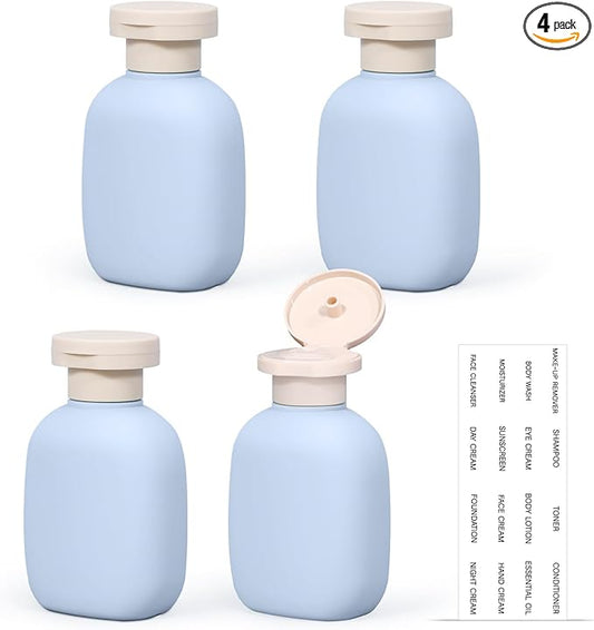 3.4 oz Travel Bottles, Empty Plastic Squeeze Containers With Flip Cap for Toiletries, Leakage-proof Essentials Conditioner (4 Pack, Blue)