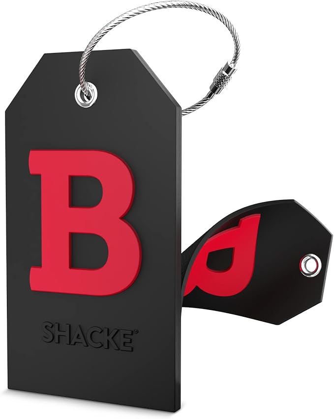 Shacke Initial Luggage Tag with Full Privacy Cover and Stainless Steel Loop - Black (Letter B)