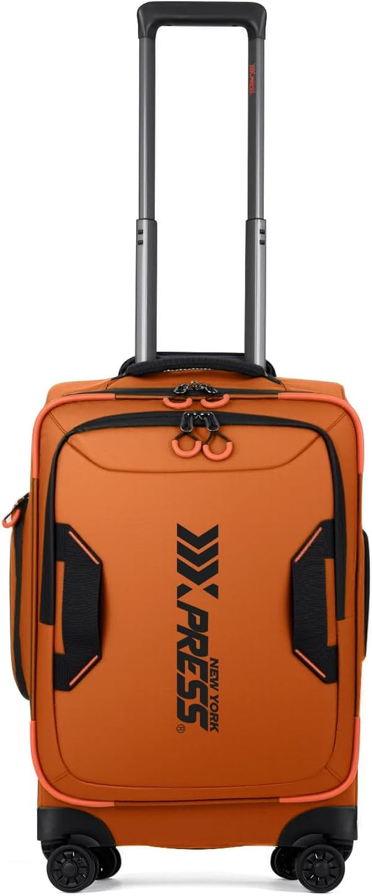 22" Luggage, Softside Suitcase w/Double Spinner Wheels, Waterproof,Lightweight Rolling Suitcases for Men/Women（Orange,22in）