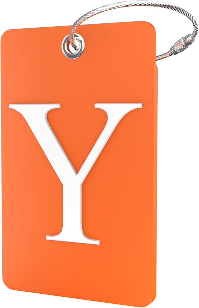 Shacke Luggage Tag Initial – Fully Bendable Tag w/Stainless Steel Loop - Orange (Letter Y)
