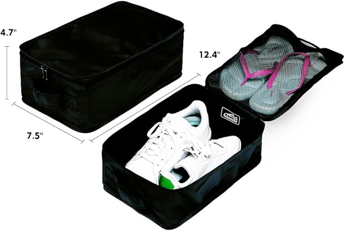 Travel Shoe Bags, Foldable Waterproof Shoe Pouches Organizer-Double Layer (4 Black Shoe Bags)