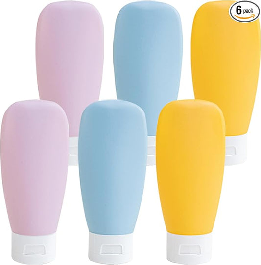 Travel Bottles for Toiletries 6 Pack, Leakproof 2 oz Tsa Approved Travel Size Containers, BPA Free Plastic Shampoo and Conditioner Bottles, Camping Travel Essentials (Multicolor - C)