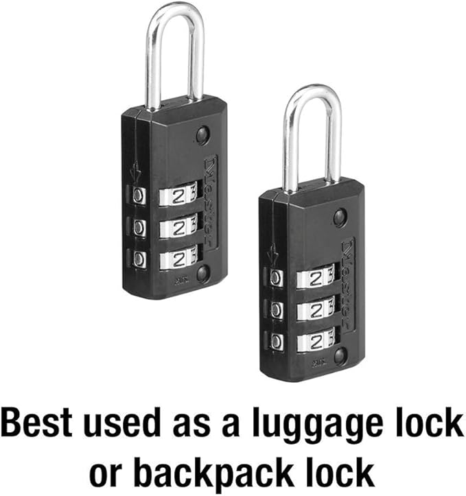 Master Lock Black Set Your Own Combination Luggage Lock, Custom Combo Suitcase Padlock for Travel Bags or Backpacks, 2 Pack, 646T