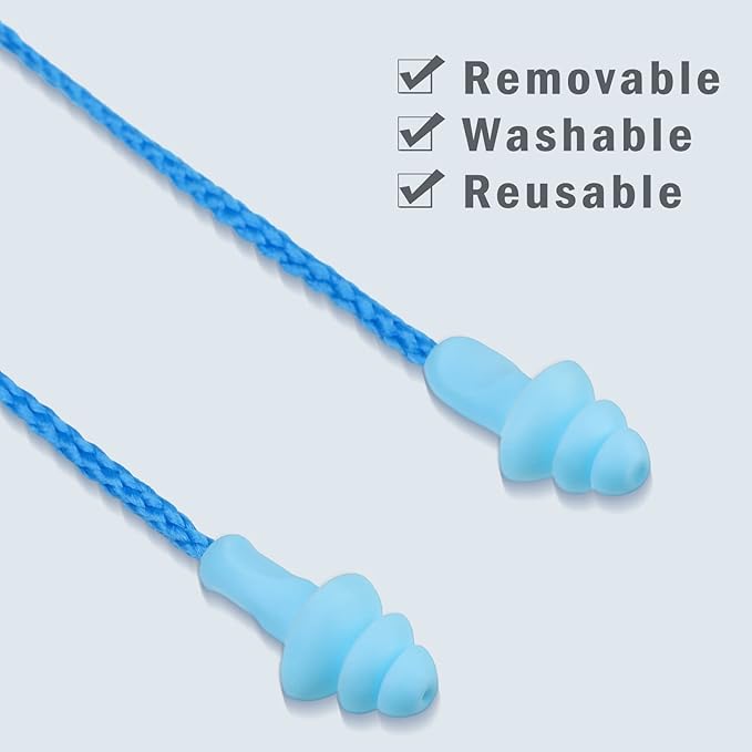 20 Pairs Corded Ear Plugs Reusable Silicone Earplugs with String Banded Ear Plug for Sleeping Noise Cancelling Noise Reduction Hearing Protection(Blue)
