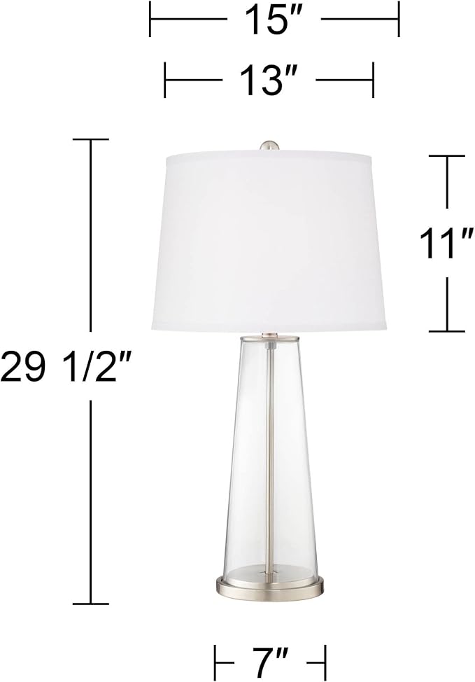 Color + Plus Leo 29 1/2" Tall Cylinder Modern End Table Lamps Set of 2 Acai Purple Brushed Nickel Finish Glass Fabric White Shade Living Room Bedroom Bedside Nightstand House Office Home Reading