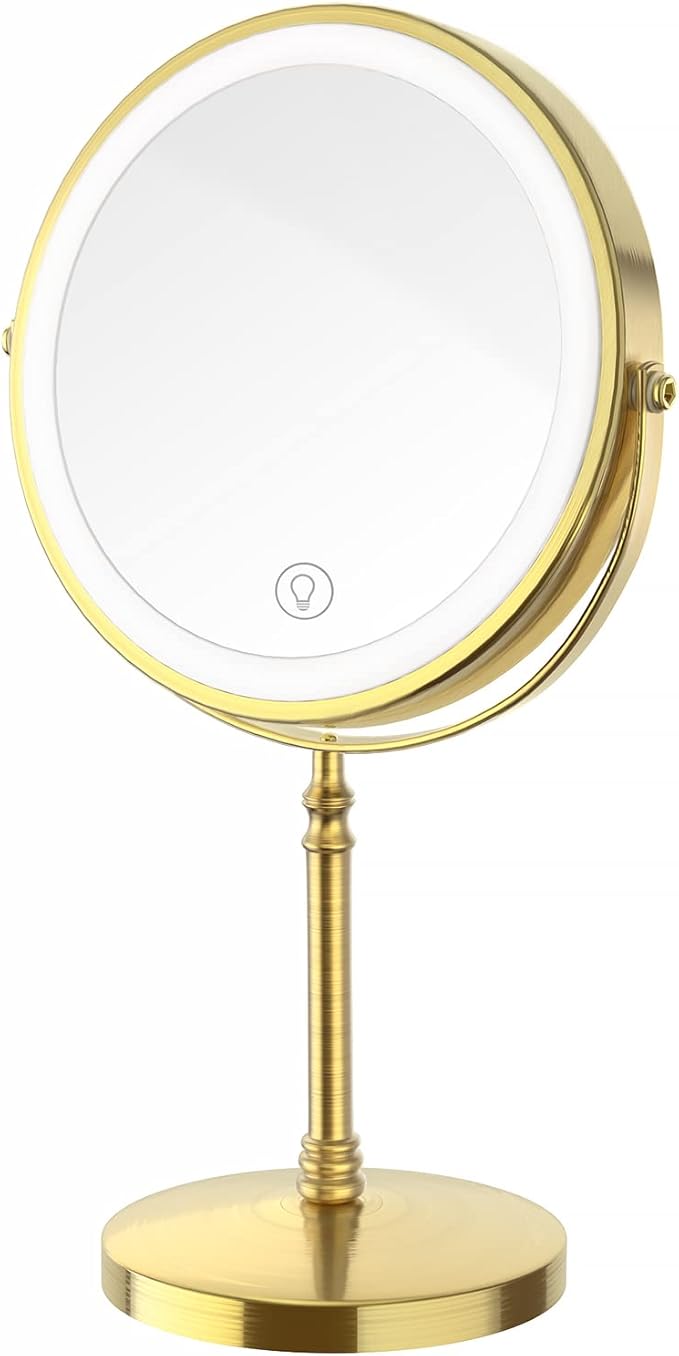 DEIOVWXS Makeup Mirror, 3000mAh Rechargeable Double-Sided Magnifying Vanity Mirror with 3 Colors, 1X/10X, 360° Rotation, Adjustable Brightness, Gifts for Mom, Women,Wife, Girls, Dorm Room Essential