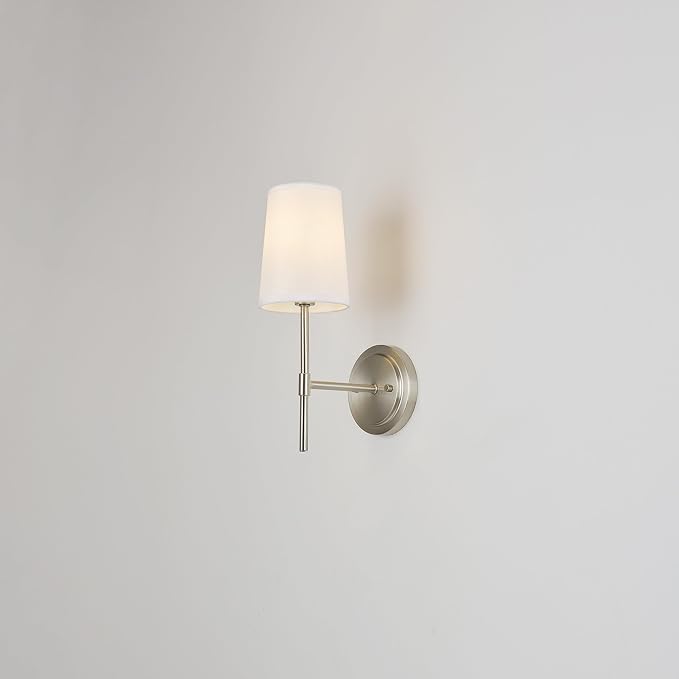 Clarissa 1-Light Wall Sconce, Brushed Nickel, White Fabric Shade | White Fabric Shade, Dimmable, E12 Candelabra Base, Bulb Not Included