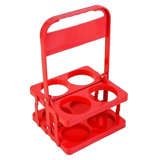 Bodaon 4 Cup Drink Carrier with Handle, Plastic Cup Carriers for Drinks, Drink Holder for Car, Take Out Delivery Drivers Accessories, Portable Foldable Reusable Mobile, Use for Food Delivery Bag, Red