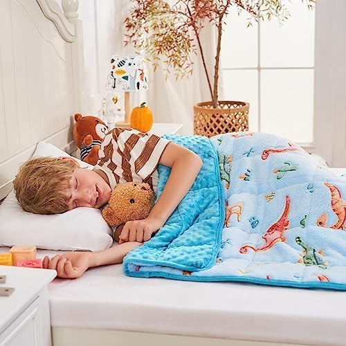 yescool Weighted Blanket 5 Pounds Weighted Lap Blanket, Glow in The Dark Dinosaur Heavy Blankets, Warm Minky Weighted Throw Blanket Gifts for 40-60lbs, 36"x48"