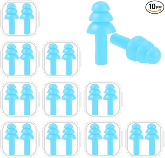 10 Pairs Noise Cancelling Ear Plugs, Premium Soft Silicone, Reusable, Waterproof, Hypoallergenic, Earplugs for Swimming, Airplanes, Concerts, Shooting, Travelling, Sleeping & Snoring (Sky Blue)