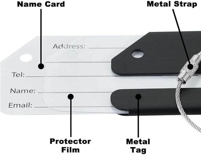 2Pack Black Aluminum Luggage Tag with Name ID Card Perfect to Quickly Spot Luggage Suitcase by Ovener
