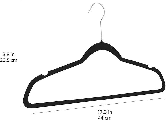 Amazon Basics Slim Velvet Non-Slip Space Saving Suit Clothes Hangers for Closet Organization, Black/Silver, 30-Pack