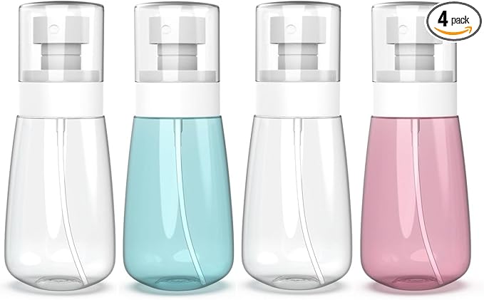 Pack 4 Small Spray Bottle Travel Size 2oz/60ml - Fine Mist Mini Empty Spray Bottles - Leak Proof - for Toners, Face & Hair Mist