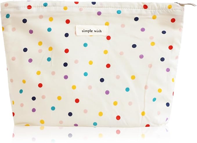 Wudygirl Large Capacity Makeup Bag Travel Cosmetic Bag Cute Makeup Organizer for Women Aesthetic Canvas Makeup Pouch Toiletry Bag Zipper Pencil Pouch (Colorful Dot)