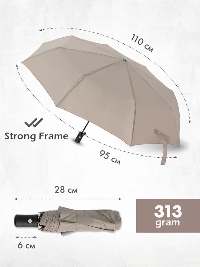 Windproof Travel Umbrella - Compact, Light, Full Automatic Open/Close - Folding Backpack Umbrella for Rain & Sun UV Preotection For Men & Women, Unbreakable 8 Fiberglass Ribs UK Design