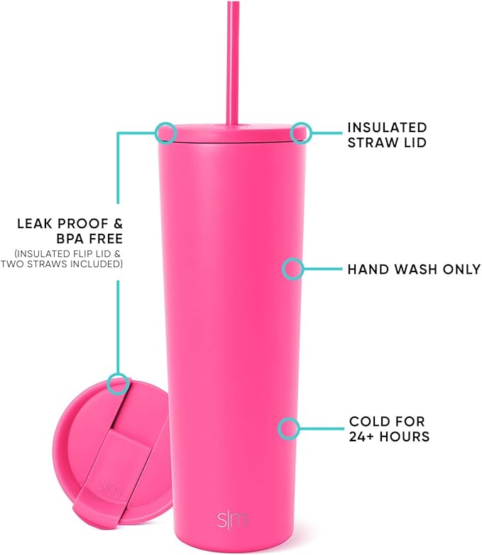 Simple Modern Classic Tumbler with Straw Lid | Insulated Iced Coffee Cup Reusable Stainless Steel Water Bottle Travel Mug | Gifts for Women Men Her Him | 28oz | Raspberry Vibes