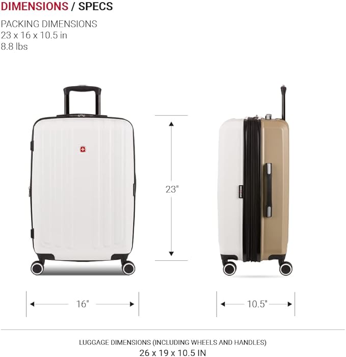 SwissGear Duet Expandable Luggage, Hard Shell Medium Luggage with Spinner Wheels