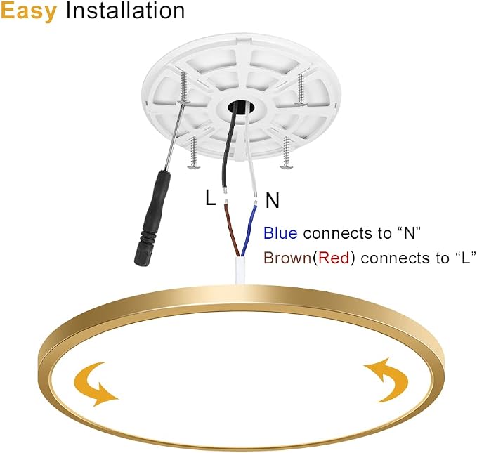 15.7Inch LED Flush Mount Ceiling Light Fixture , 32W(320W Equivalent), 3800LM, 3000K Warm White, IP40, Flat Modern LED Ceiling Lights for Bedrooms, Living Rooms, Bathrooms, Stairwells, etc.(Gold)