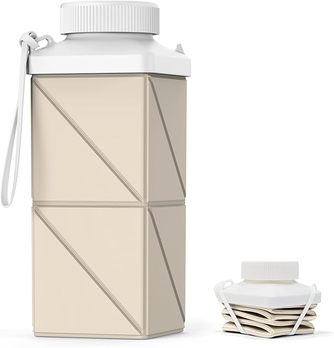 Collapsible Water Bottles 17.4oz(516ML), 2nd Generation Leakproof BPA-Free Travel Water Bottle,Lightweight Reusable Water bottle, Portable for Travel Cycling Gym Sports,Champagne White, 1 Pack