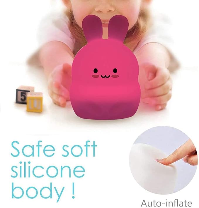 Animal-Shaped Night Light, Rechargeable LED Soft Silicone (BPA Free) Bedside Lamp for Children/Adults, Adjustable Brightness and 9 Colors by Touch Control & Remote Control (Big Rabbit)