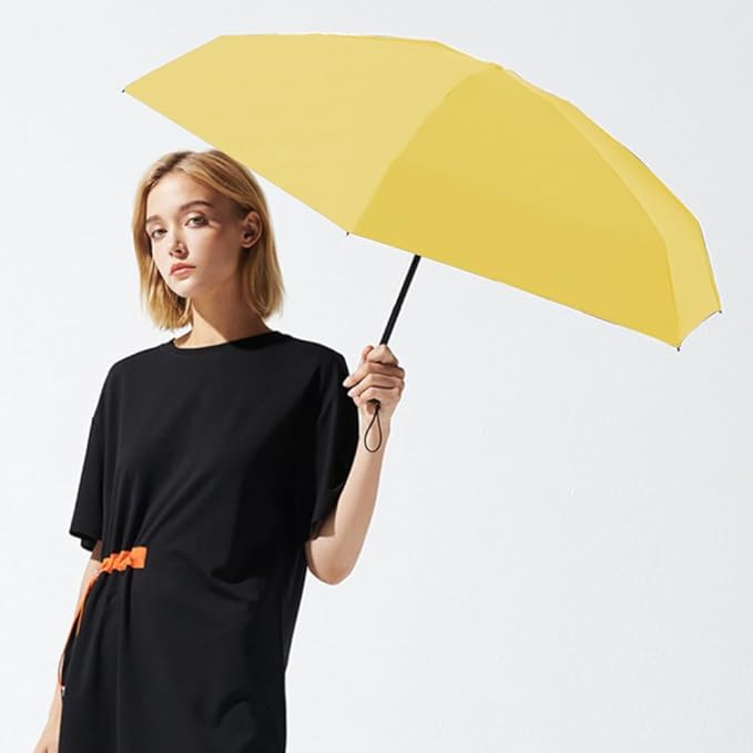 ESUFEIR Mini Sun Umbrella for Purse With Case, Small Compact UV Umbrella Travel Essentials, Lightweight Portable Parasol Windproof for Women Men Kids (Yellow)