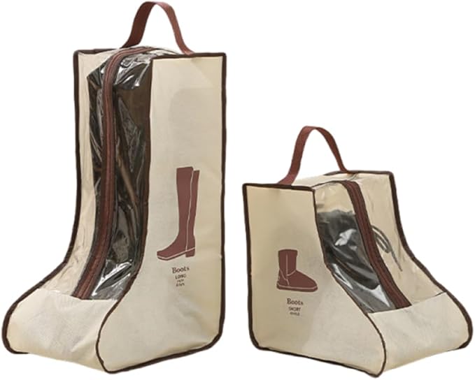 2 Set Portable Boot Storage - Tall & Short Boots, Shoe Cover, Dust Bag for Travel - Beige