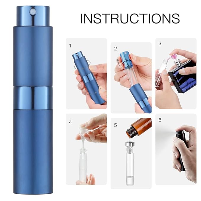 LISAPACK 8ML Atomizer Perfume Spray Bottle for Travel, Empty Refillable Cologne Dispenser, Portable Sprayer (Blue)