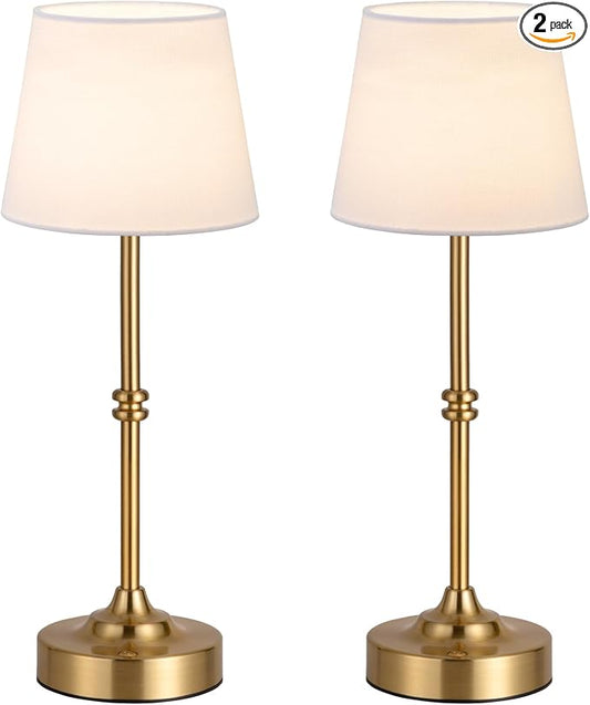 Kakanuo Rechargeable Cordless Table Lamp Gold - 2 Pack Brass 4000mAh Battery Operated Lamp, 3000K Warm Light, Touch Control Stepless Dimming, for Bedside, Dining Table, Home Decor