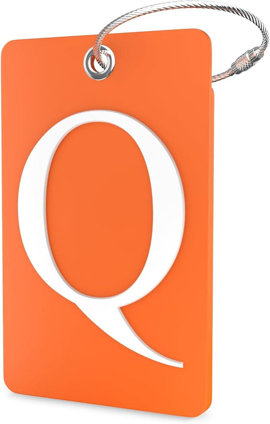 Shacke Luggage Tag Initial – Fully Bendable Tag w/Stainless Steel Loop - Orange (Letter Q)