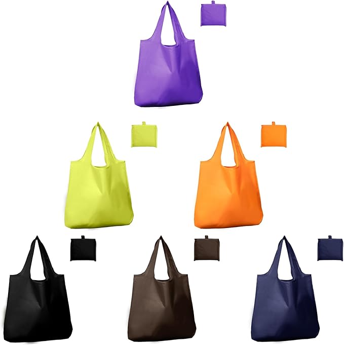 Foldable Reusable Grocery Bags – Heavy Duty 6 Pack with Handles | XL Tote for Women & Men, Market, Travel, Storage