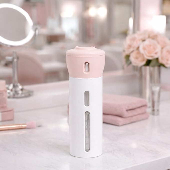 Travigo 4-in-1 Travel Dispenser Bottle, TSA Approved, Leak Proof, Four Reusable 1.4 oz. (40 mL) Toiletry Containers for Shampoo, Conditioner, Soap, Lotion, Skincare (Pink)