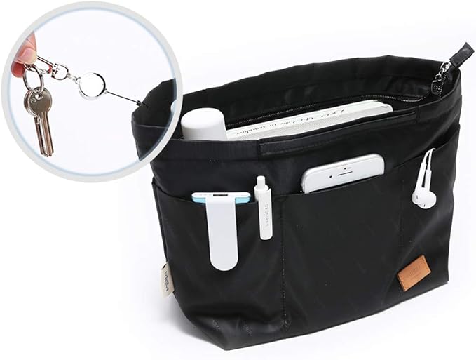 iN. Multi-Pocket Travel Handbag Organizer Insert Large for Tote Bag Purse Liner Insert Organizer with Handles (Large, Black)
