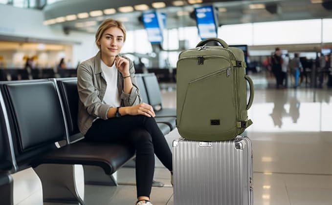 MATEIN Expandable Air Travel Backpack, Light Weight Carry on Backpack with Trolley Sleeve, Water Resistant Daypack for Hiking, Gifts for Men who Like to Travel, Dark Green