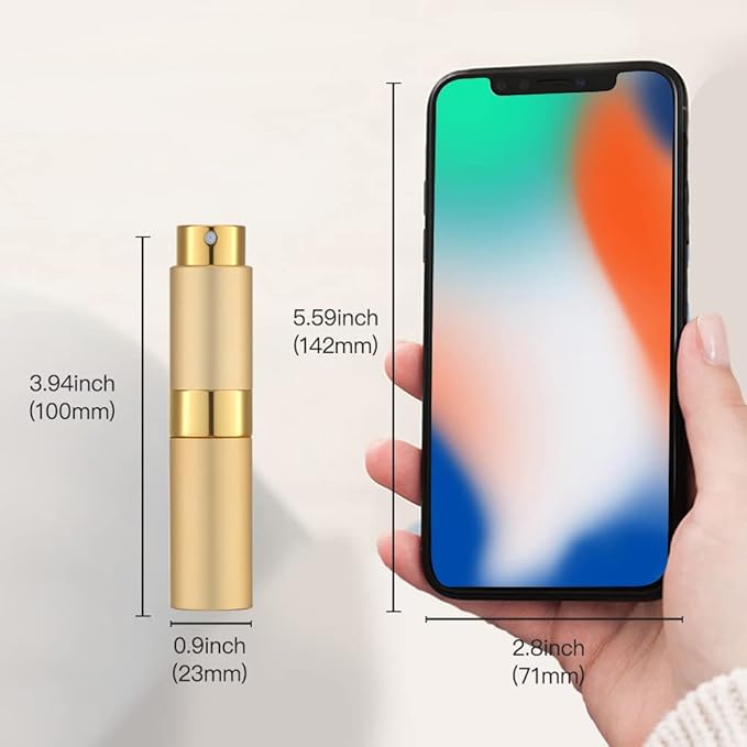 LISAPACK 8ML Atomizer Perfume Spray Bottle for Travel, Empty Refillable Cologne Dispenser, Portable Sprayer (Gold)