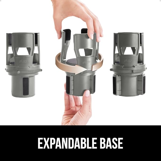 GORILLA GRIP Patent Pending Adjustable Car Cup Holder Expander, Keeps Water Bottle Secure, Expands to Fit 18 to 48 oz Large Bottles, Yeti, Owala, Stanley with Handle, Coffee Mug Insert for Cars, Gray