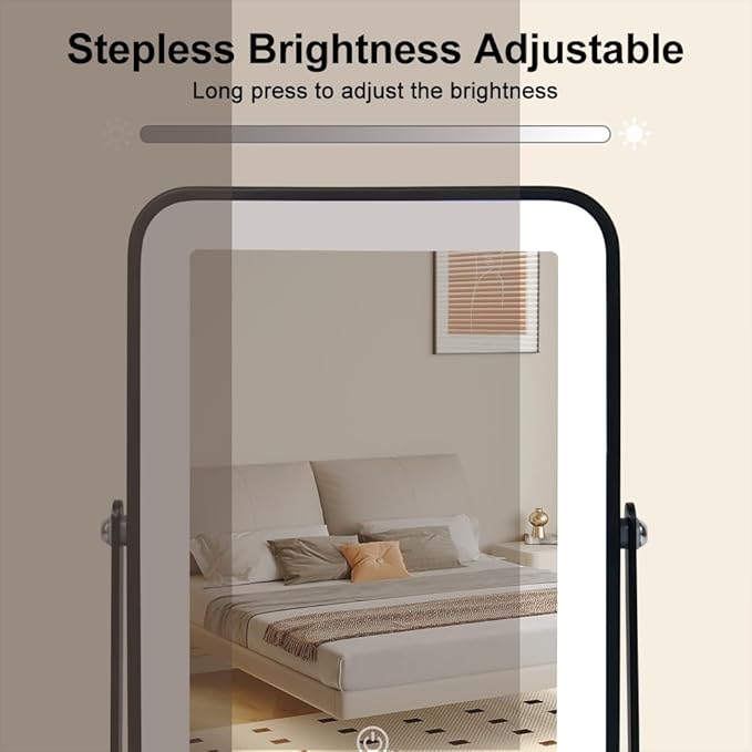 YEKKOPT Portable Desk Vanity Mirror with Lights,Black Rechargeable Small Makeup Mirror with Lights,Mini Dorm Mirror,Touch Screen with 3-Color Lighting,Dimmable,for Tabletop,Bedroom,Bathroom