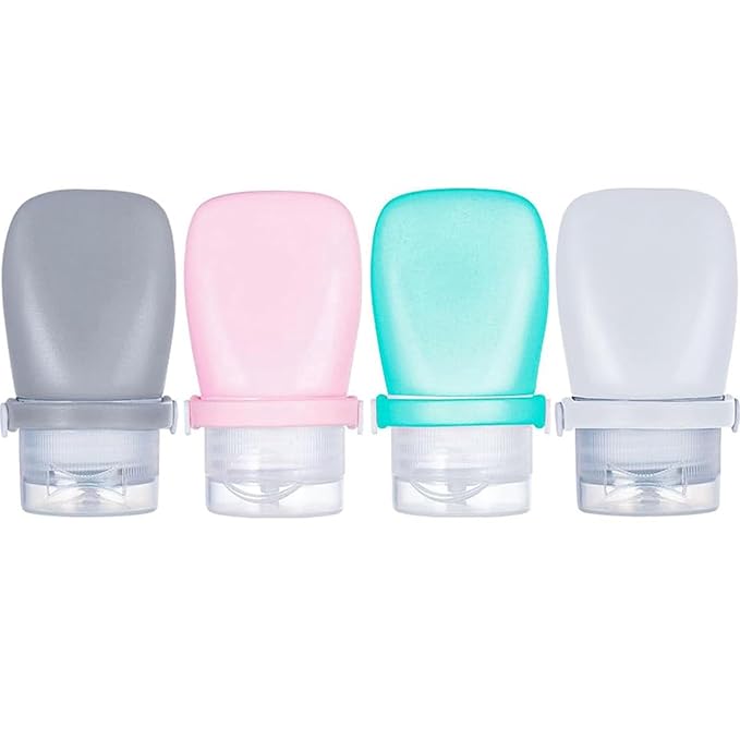 2 oz Silicone Travel Bottles, Leakproof Squeeze Bottle Mini Travel Size Container for Toiletries Lotion Shampoo and Conditioner Liquid Salad Dressing to go Condiment, TSA Approved, 4 Pack