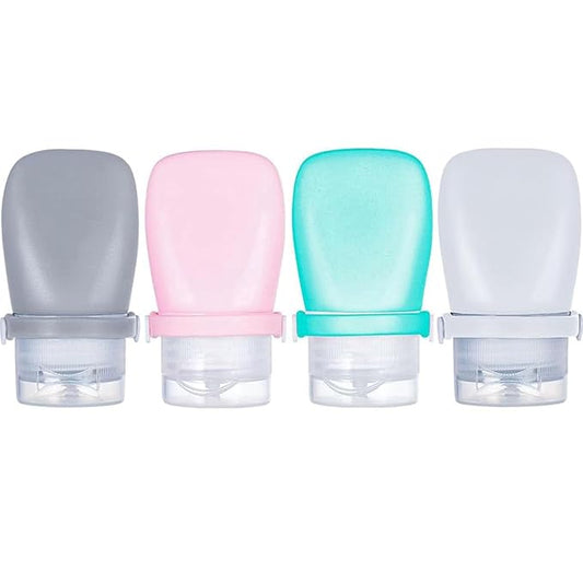 2 oz Silicone Travel Bottles, Leakproof Squeeze Bottle Mini Travel Size Container for Toiletries Lotion Shampoo and Conditioner Liquid Salad Dressing to go Condiment, TSA Approved, 4 Pack