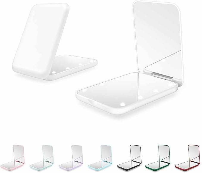 Kakuje Compact Mirror, 1X/3X Magnification LED Pocket Mirror with Nternal BIattery, Mini Mirror for Purse, Pocket,Travel and Present (White)