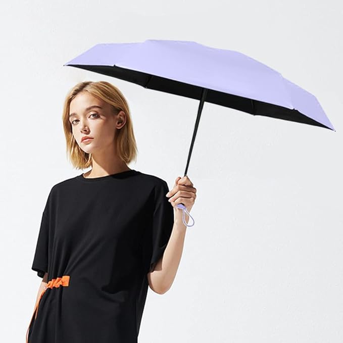 ESUFEIR Mini Sun Umbrella for Purse With Case, Small Compact UV Umbrella Travel Essentials, Lightweight Portable Parasol Windproof for Women Men Kids (Purple)