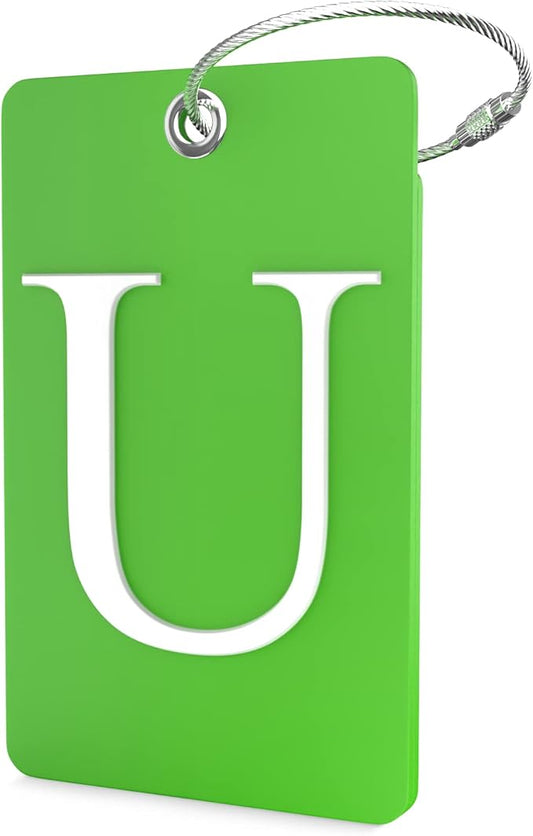 Shacke Luggage Tag Initial – Fully Bendable Tag w/Stainless Steel Loop (Letter U)