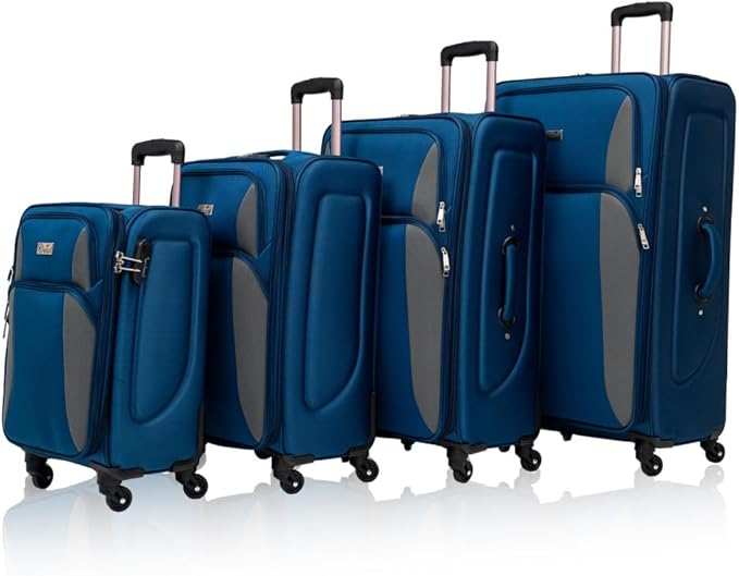 Lispin Luggage Set Softshell Expandable 4 Piece Suitcase with Wheels Softside Lightweight Travel Carry on Luggage (Navy Blue + Polyester)