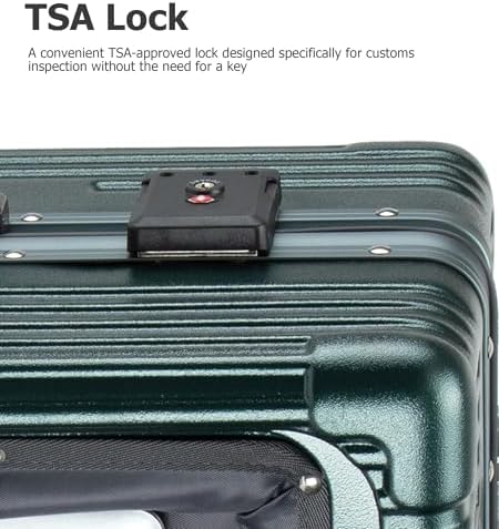 feilario Aluminium Frame PC Hard Shell Spinner Wheels Luggage,20.8"X15"X8.7 Airline Approved Built-In TSA lock Carry on Suitcase, with Cup Holder, USB Port, Phone Holder