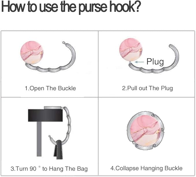 Bosketo Foldable Purse Hook Womens Bag Table Hanger Collection Desk Hooks for Purse (1pack Pink Pretty Hook)